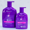 Two purple bottles of Curezma Junior on a light gray background